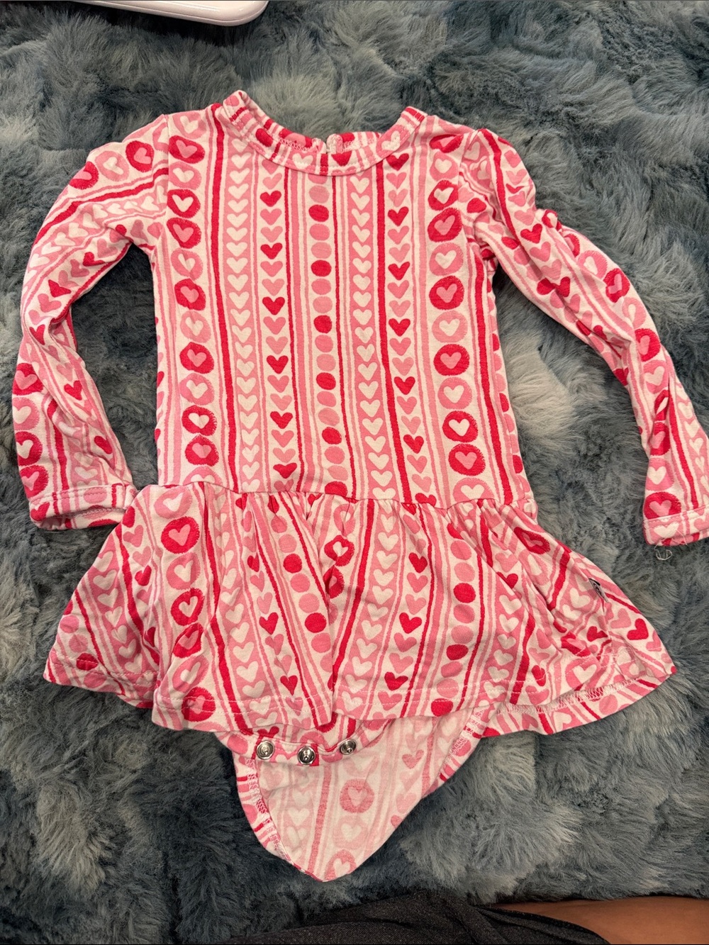 Girls Long-Sleeve Heart Print Bodysuit Dress - Pink